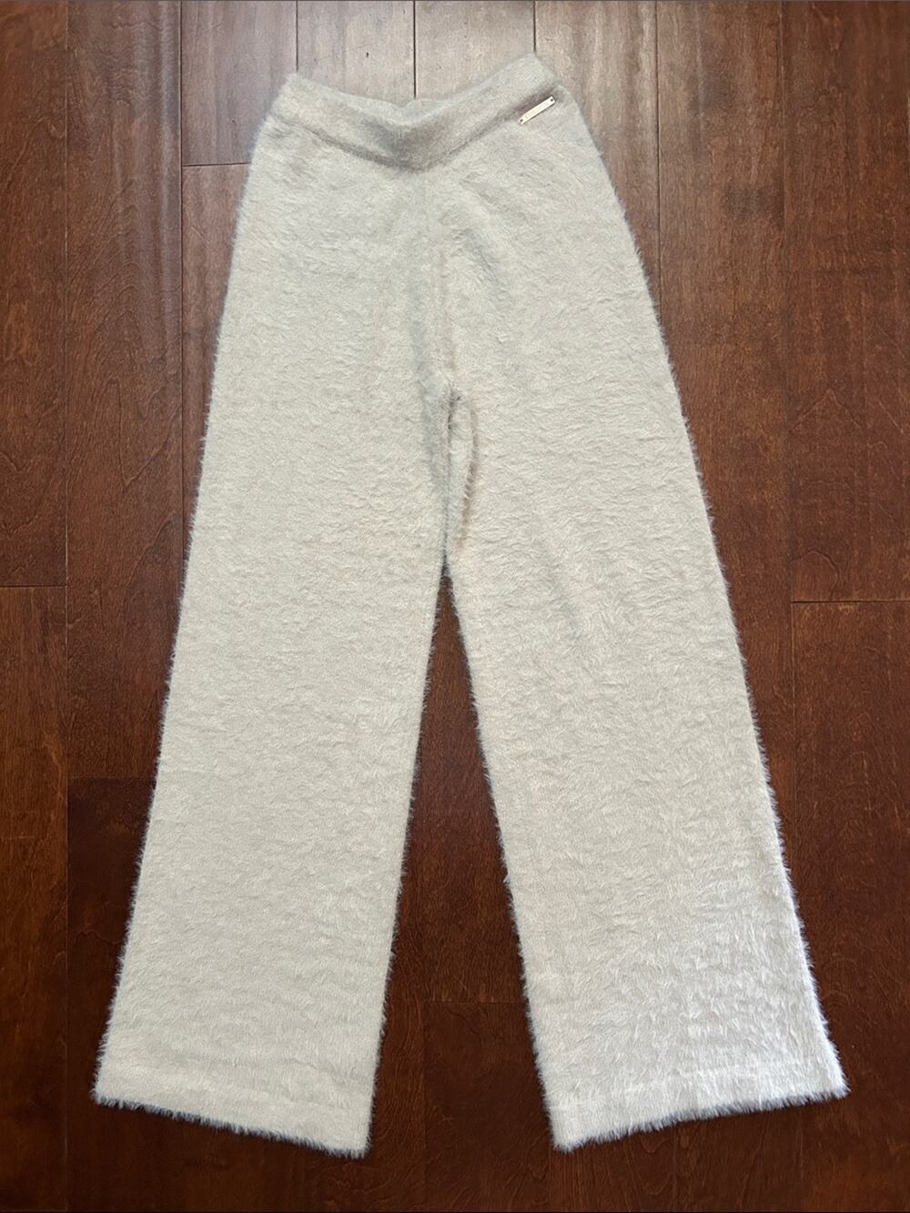 Lounge Underwear Fuzzy Wide-Leg Lounge Pants in Light Beige, Size XS